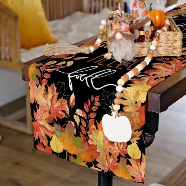 ARKENY Hello Fall Thanksgiving Table Runner 13x36 InchesMaple LeavesSeasonal Burlap Black Farmhouse Indoor Outdoor Table Autumn Runner for Home AT44536Black Table Runner  13X36