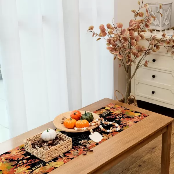 ARKENY Hello Fall Thanksgiving Table Runner 13x36 InchesMaple LeavesSeasonal Burlap Black Farmhouse Indoor Outdoor Table Autumn Runner for Home AT44536Black Table Runner  13X36