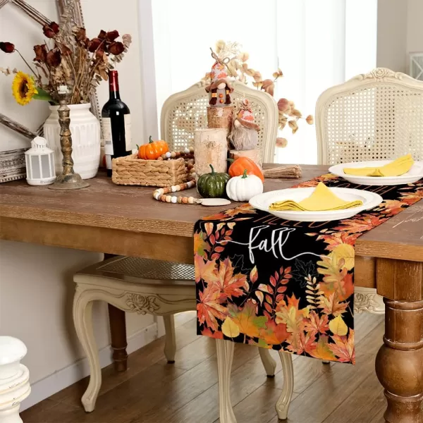 ARKENY Hello Fall Thanksgiving Table Runner 13x36 InchesMaple LeavesSeasonal Burlap Black Farmhouse Indoor Outdoor Table Autumn Runner for Home AT44536Black Table Runner  13X48