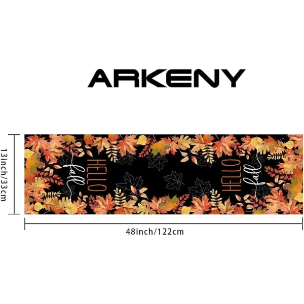 ARKENY Hello Fall Thanksgiving Table Runner 13x36 InchesMaple LeavesSeasonal Burlap Black Farmhouse Indoor Outdoor Table Autumn Runner for Home AT44536Black Table Runner  13X48