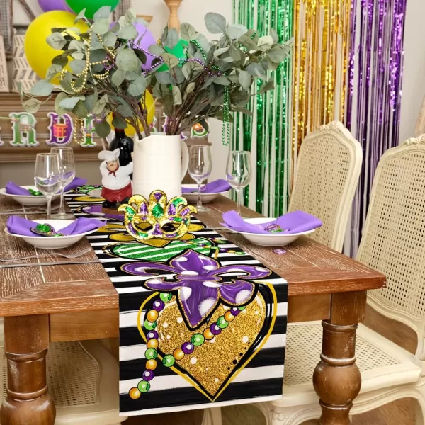 ARKENY Mardi Gras Carnival Placemats 12x18 Inches Set of 4 Fleur De Lis Seasonal Farmhouse Burlap Stripe Indoor Kitchen Dining Table Decorations for Home Party AP35518Multi Color Table Runner  13X120