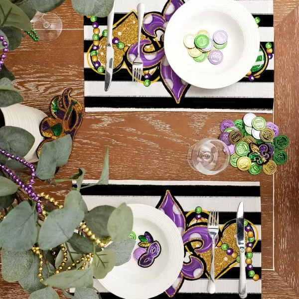 ARKENY Mardi Gras Carnival Placemats 12x18 Inches Set of 4 Fleur De Lis Seasonal Farmhouse Burlap Stripe Indoor Kitchen Dining Table Decorations for Home Party AP35518Purple Placemats Set of 4  12X18