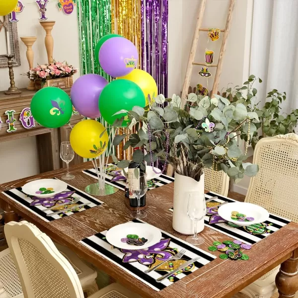 ARKENY Mardi Gras Carnival Placemats 12x18 Inches Set of 4 Fleur De Lis Seasonal Farmhouse Burlap Stripe Indoor Kitchen Dining Table Decorations for Home Party AP35518Purple Placemats Set of 4  12X18