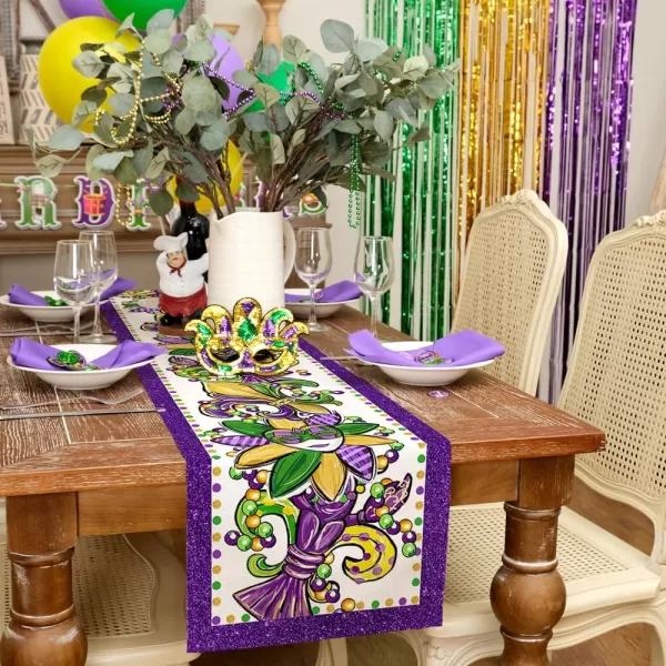 ARKENY Mardi Gras Carnival Placemats 12x18 Inches Set of 4 Mask Beads Purple Seasonal Farmhouse Burlap Indoor Kitchen Dining Table Decorations for Home Party AP5524Purple Table Runner  13X36