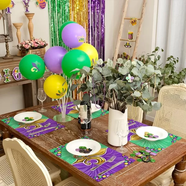 ARKENY Mardi Gras Carnival Placemats 12x18 Inches Set of 4 Mask Beads Purple Seasonal Farmhouse Burlap Indoor Kitchen Dining Table Decorations for Home Party AP5524Purple Green Placemats Set of 4  12X18