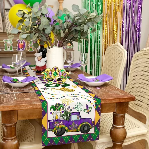 ARKENY Mardi Gras Carnival Placemats 12x18 Inches Set of 4 Truck Dwarf Fleur De Lis Seasonal Farmhouse Burlap Indoor Kitchen Dining Table Decorations for Home Party AP51318Purple Table Runner  13X48