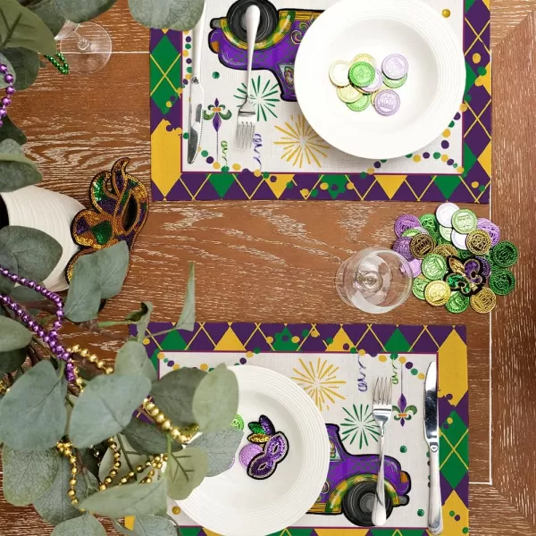 ARKENY Mardi Gras Carnival Placemats 12x18 Inches Set of 4 Truck Dwarf Fleur De Lis Seasonal Farmhouse Burlap Indoor Kitchen Dining Table Decorations for Home Party AP51318Purple Placemats Set of 4  12X18