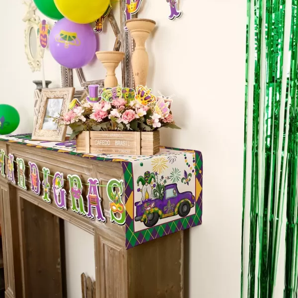 ARKENY Mardi Gras Carnival Placemats 12x18 Inches Set of 4 Truck Dwarf Fleur De Lis Seasonal Farmhouse Burlap Indoor Kitchen Dining Table Decorations for Home Party AP51318Purple Table Runner  13X48