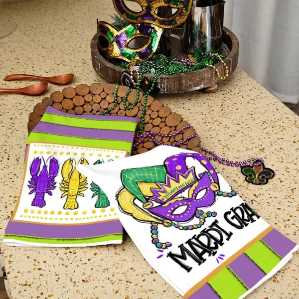 ARKENY Mardi Gras Kitchen Towels Set of 2Green Fleur De Lis Eye Mask Dish Towels 18x26 Inch Drying DishclothFarmhouse Home Mardi Gras Carnival Seasonal Holiday Decorations AD194Green