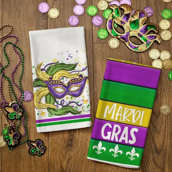 ARKENY Mardi Gras Kitchen Towels Set of 2Green Fleur De Lis Eye Mask Dish Towels 18x26 Inch Drying DishclothFarmhouse Home Mardi Gras Carnival Seasonal Holiday Decorations AD194Purple Mask