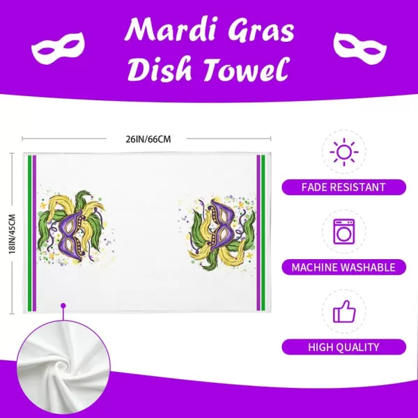 ARKENY Mardi Gras Kitchen Towels Set of 2Green Fleur De Lis Eye Mask Dish Towels 18x26 Inch Drying DishclothFarmhouse Home Mardi Gras Carnival Seasonal Holiday Decorations AD194Purple Mask