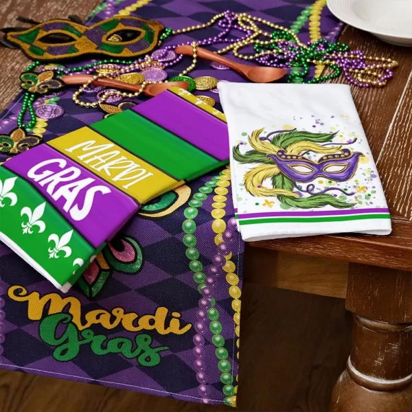 ARKENY Mardi Gras Kitchen Towels Set of 2Green Fleur De Lis Eye Mask Dish Towels 18x26 Inch Drying DishclothFarmhouse Home Mardi Gras Carnival Seasonal Holiday Decorations AD194Purple Mask