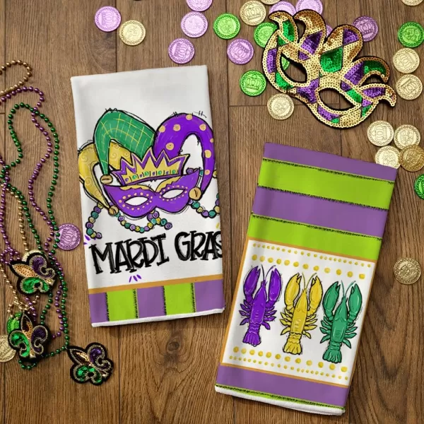 ARKENY Mardi Gras Kitchen Towels Set of 2Green Fleur De Lis Eye Mask Dish Towels 18x26 Inch Drying DishclothFarmhouse Home Mardi Gras Carnival Seasonal Holiday Decorations AD194Green