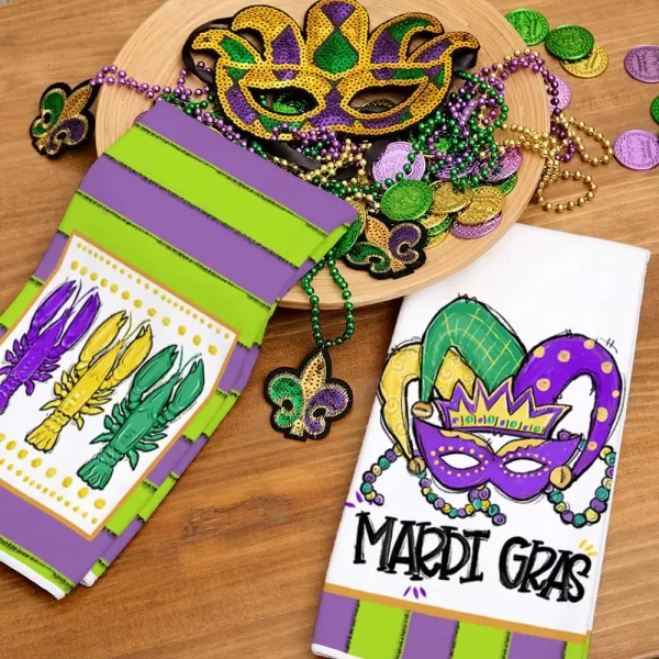 ARKENY Mardi Gras Kitchen Towels Set of 2Green Fleur De Lis Eye Mask Dish Towels 18x26 Inch Drying DishclothFarmhouse Home Mardi Gras Carnival Seasonal Holiday Decorations AD194Green