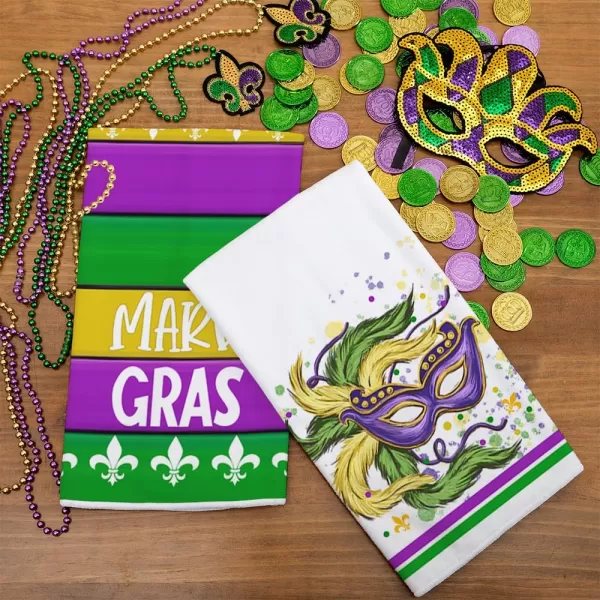 ARKENY Mardi Gras Kitchen Towels Set of 2Green Fleur De Lis Eye Mask Dish Towels 18x26 Inch Drying DishclothFarmhouse Home Mardi Gras Carnival Seasonal Holiday Decorations AD194Purple Mask