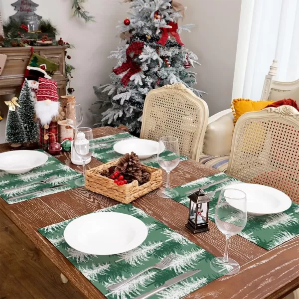 ARKENY Merry Christmas Pink Placemats 12x18 Inches Set of 4Xmas Tree Winter Seasonal Burlap Gloden Farmhouse Indoor Kitchen Dining Table Holiday Decoration for Home Party AP48018Green Placemats Set of 4  12X18