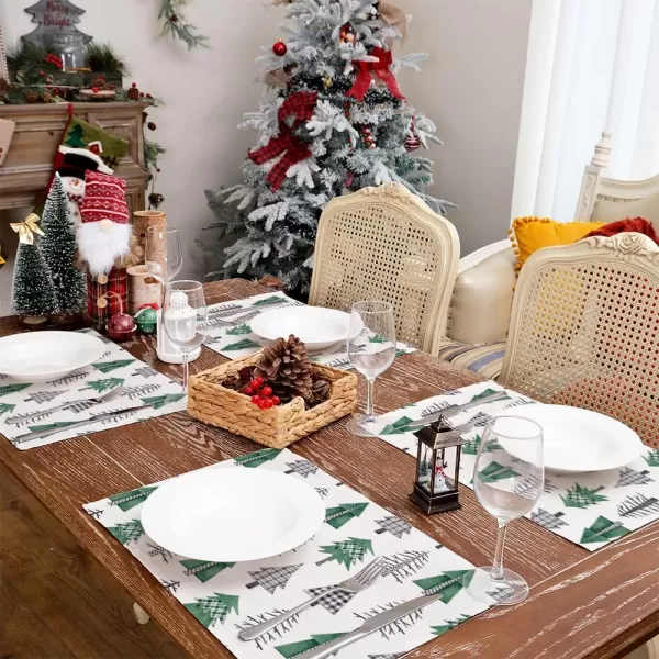 ARKENY Merry Christmas Pink Placemats 12x18 Inches Set of 4Xmas Tree Winter Seasonal Burlap Gloden Farmhouse Indoor Kitchen Dining Table Holiday Decoration for Home Party AP48018Multicolor Placemats Set of 4  12X18