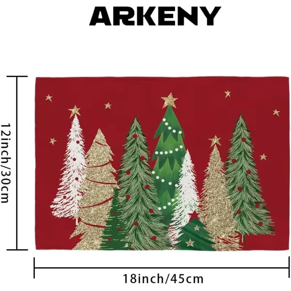 ARKENY Merry Christmas Pink Placemats 12x18 Inches Set of 4Xmas Tree Winter Seasonal Burlap Gloden Farmhouse Indoor Kitchen Dining Table Holiday Decoration for Home Party AP48018Redtree Placemats Set of 4  12X18