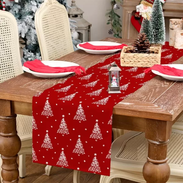 ARKENY Merry Christmas Pink Placemats 12x18 Inches Set of 4Xmas Tree Winter Seasonal Burlap Gloden Farmhouse Indoor Kitchen Dining Table Holiday Decoration for Home Party AP48018Red Color Table Runner  13X72