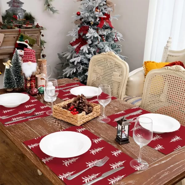 ARKENY Merry Christmas Pink Placemats 12x18 Inches Set of 4Xmas Tree Winter Seasonal Burlap Gloden Farmhouse Indoor Kitchen Dining Table Holiday Decoration for Home Party AP48018Red Placemats Set of 6  12X18