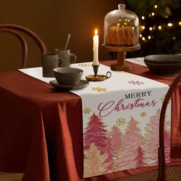 ARKENY Merry Christmas Pink Placemats 12x18 Inches Set of 4Xmas Tree Winter Seasonal Burlap Gloden Farmhouse Indoor Kitchen Dining Table Holiday Decoration for Home Party AP48018Pinktree Table Runner  13X72