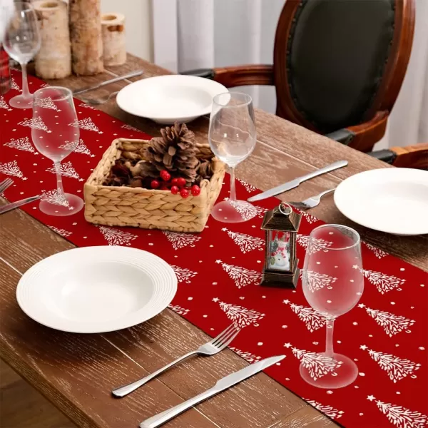 ARKENY Merry Christmas Pink Placemats 12x18 Inches Set of 4Xmas Tree Winter Seasonal Burlap Gloden Farmhouse Indoor Kitchen Dining Table Holiday Decoration for Home Party AP48018Red Color Table Runner  13X72