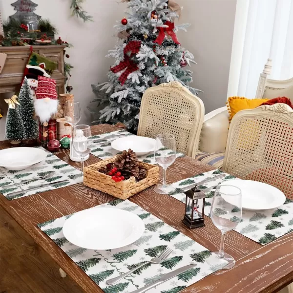 ARKENY Merry Christmas Pink Placemats 12x18 Inches Set of 4Xmas Tree Winter Seasonal Burlap Gloden Farmhouse Indoor Kitchen Dining Table Holiday Decoration for Home Party AP48018Green Color Placemats Set of 4  12X18