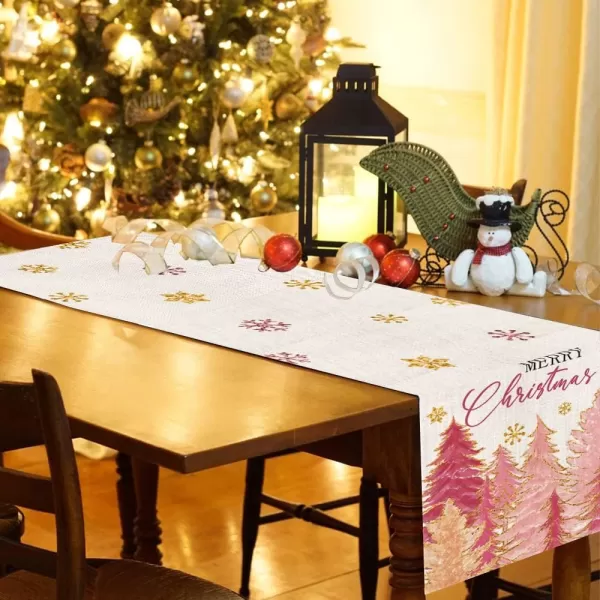 ARKENY Merry Christmas Pink Placemats 12x18 Inches Set of 4Xmas Tree Winter Seasonal Burlap Gloden Farmhouse Indoor Kitchen Dining Table Holiday Decoration for Home Party AP48018Pinktree Table Runner  13X72