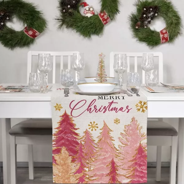 ARKENY Merry Christmas Pink Placemats 12x18 Inches Set of 4Xmas Tree Winter Seasonal Burlap Gloden Farmhouse Indoor Kitchen Dining Table Holiday Decoration for Home Party AP48018Pinktree Table Runner  13X72