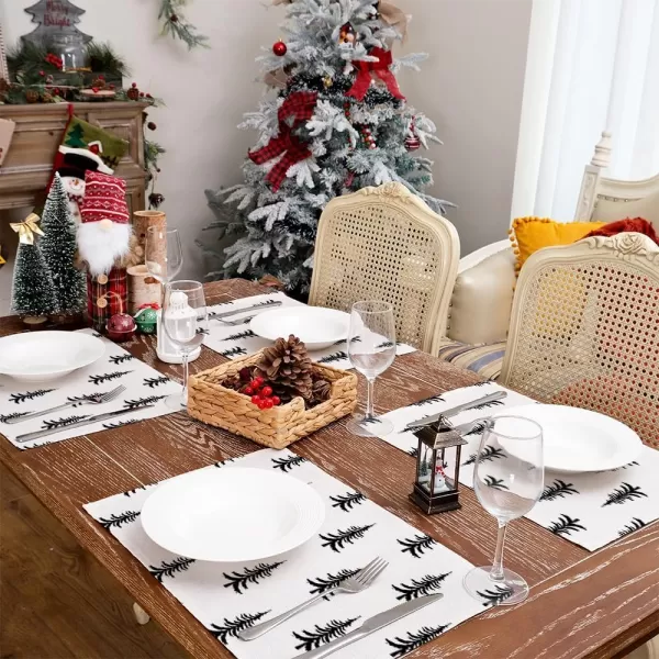 ARKENY Merry Christmas Pink Placemats 12x18 Inches Set of 4Xmas Tree Winter Seasonal Burlap Gloden Farmhouse Indoor Kitchen Dining Table Holiday Decoration for Home Party AP48018Black Placemats Set of 4  12X18