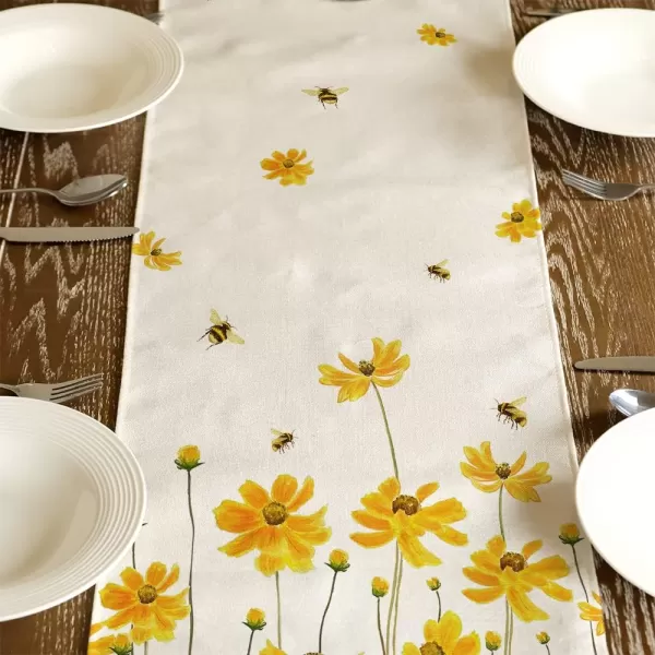 ARKENY Spring Summer Flower Bee Table Runner 13x72 InchesSeasonal Burlap Farmhouse Indoor Kitchen Dining Table Decoration for Home Partytable runner 13X60