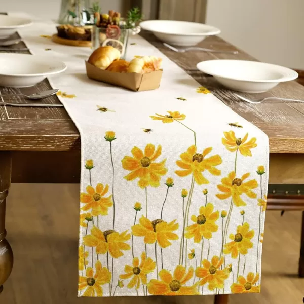 ARKENY Spring Summer Flower Bee Table Runner 13x72 InchesSeasonal Burlap Farmhouse Indoor Kitchen Dining Table Decoration for Home Partytable runner 13X72