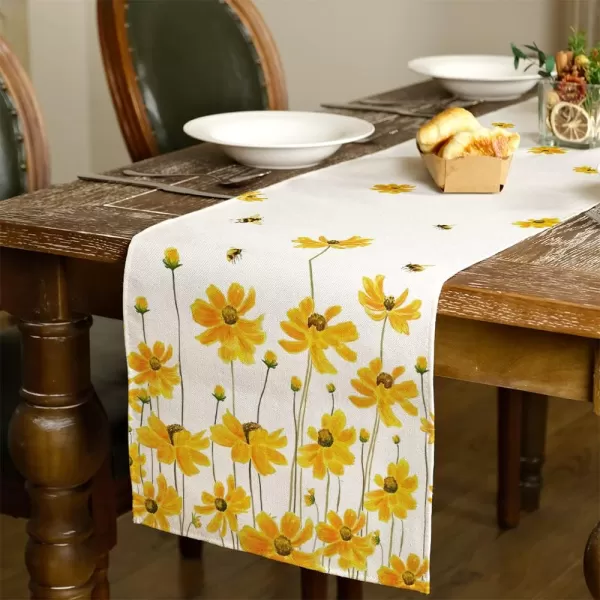 ARKENY Spring Summer Flower Bee Table Runner 13x72 InchesSeasonal Burlap Farmhouse Indoor Kitchen Dining Table Decoration for Home Partytable runner 13X60