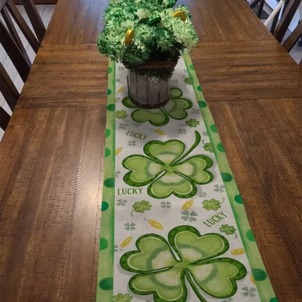 ARKENY St Patricks Day Lucky Green Shamrock Table Runner 72 Inches Gold Spring Seasonal Holiday Decor for Dining Table Indoor Home Farmhouse Tabletop Decoration AT392ARKENY St Patricks Day Lucky Green Shamrock Table Runner 72 Inches Gold Spring Seasonal Holiday Decor for Dining Table Indoor Home Farmhouse Tabletop Decoration AT392