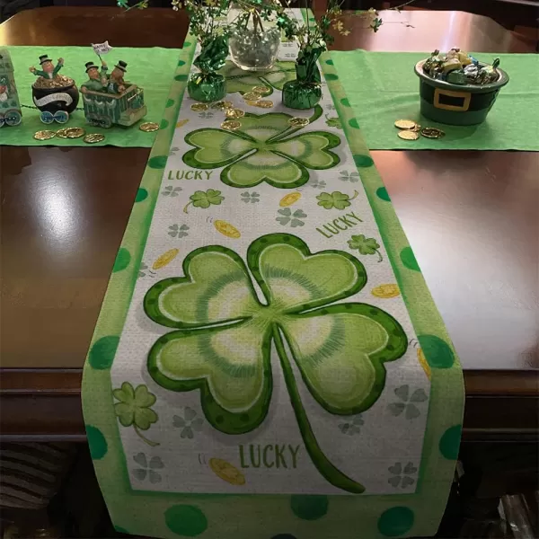 ARKENY St Patricks Day Lucky Green Shamrock Table Runner 72 Inches Gold Spring Seasonal Holiday Decor for Dining Table Indoor Home Farmhouse Tabletop Decoration AT392ARKENY St Patricks Day Lucky Green Shamrock Table Runner 72 Inches Gold Spring Seasonal Holiday Decor for Dining Table Indoor Home Farmhouse Tabletop Decoration AT392