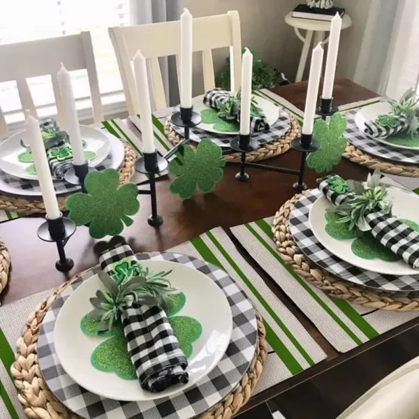ARKENY St Patricks Day Placemat 12 x 18 Inch Green Shamrock Lucky Theme Set of 4 for Dining Table Spring Holiday Rustic Farmhouse Table Matplacemats 12X18