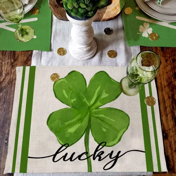 ARKENY St Patricks Day Placemat 12 x 18 Inch Green Shamrock Lucky Theme Set of 4 for Dining Table Spring Holiday Rustic Farmhouse Table Matplacemats 12X18