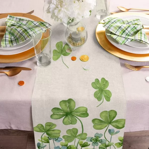 ARKENY St Patricks Day Placemat 12 x 18 Inch Green Shamrock Lucky Theme Set of 4 for Dining Table Spring Holiday Rustic Farmhouse Table Mattable runner 13X72