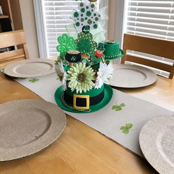 ARKENY St Patricks Day Placemat 12 x 18 Inch Green Shamrock Lucky Theme Set of 4 for Dining Table Spring Holiday Rustic Farmhouse Table Mattable runner 13X72