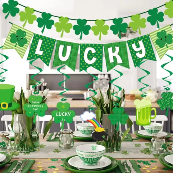 ARKENY St Patricks Day Placemat 12 x 18 Inch Green Shamrock Lucky Theme Set of 4 for Dining Table Spring Holiday Rustic Farmhouse Table Mattable runner 13X72