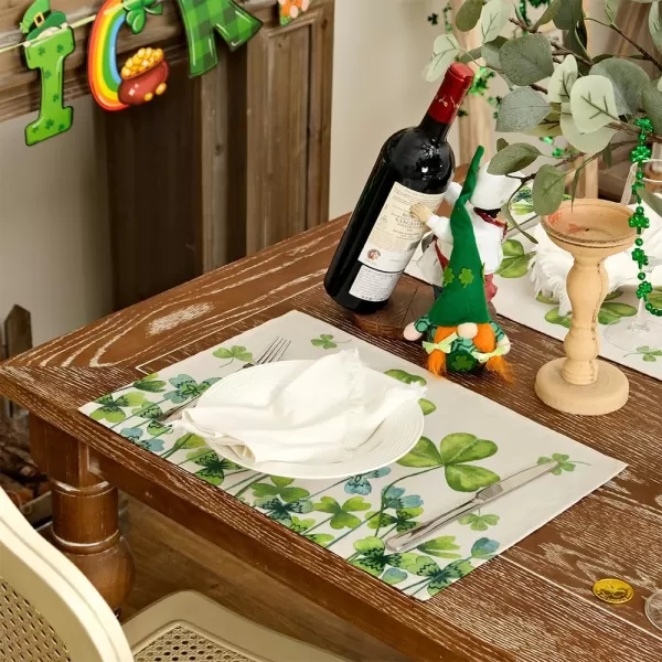 ARKENY St Patricks Day Placemats 12x18 Inches Set of 4 Green Shamrock Spring Seasonal Farmhouse Burlap Indoor Kitchen Dining Table Mats Decorations for Home Party AP5484Green Placemats Set of 4  12X18