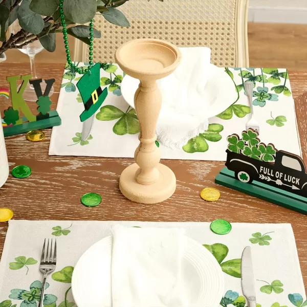 ARKENY St Patricks Day Placemats 12x18 Inches Set of 4 Green Shamrock Spring Seasonal Farmhouse Burlap Indoor Kitchen Dining Table Mats Decorations for Home Party AP5484Green Placemats Set of 4  12X18