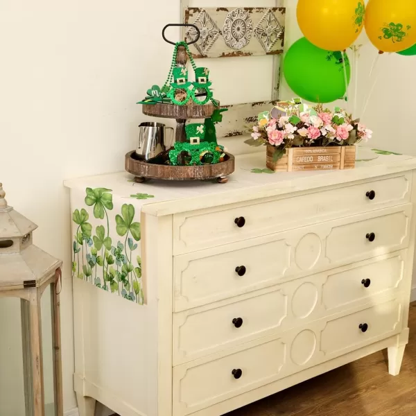 ARKENY St Patricks Day Placemats 12x18 Inches Set of 4 Green Shamrock Spring Seasonal Farmhouse Burlap Indoor Kitchen Dining Table Mats Decorations for Home Party AP5484Green Table Runner  13X60