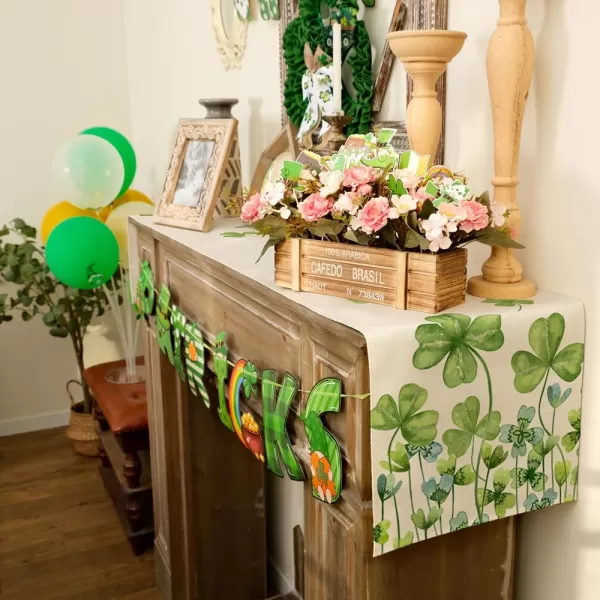 ARKENY St Patricks Day Placemats 12x18 Inches Set of 4 Green Shamrock Spring Seasonal Farmhouse Burlap Indoor Kitchen Dining Table Mats Decorations for Home Party AP5484Green Table Runner  13X60
