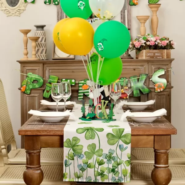 ARKENY St Patricks Day Placemats 12x18 Inches Set of 4 Green Shamrock Spring Seasonal Farmhouse Burlap Indoor Kitchen Dining Table Mats Decorations for Home Party AP5484Green Table Runner  13X60