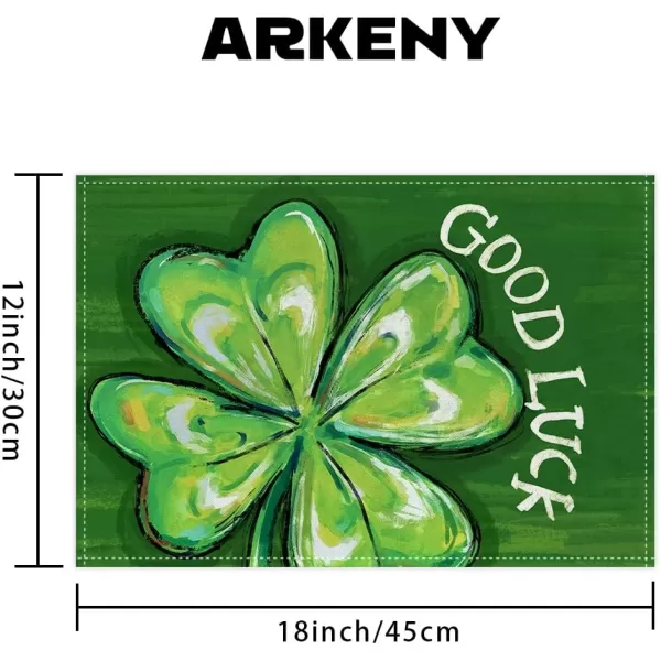 ARKENY St Patricks Day Placemats 12x18 Inches Set of 4 Shamrock Good Luck Spring Seasonal Farmhouse Burlap Green Indoor Kitchen Dining Table Mats Decorations for Home Party AP5404Green Placemats Set of 4  12X18