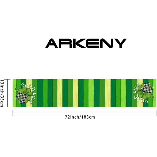 ARKENY St Patricks Day Placemats 12x18 Inches Set of 4 Shamrock Good Luck Spring Seasonal Farmhouse Burlap Green Stripe Indoor Kitchen Dining Table Mats Decorations for Home Party AP5384Green Table Runner  13X72