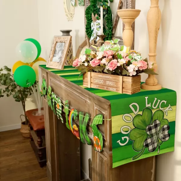 ARKENY St Patricks Day Placemats 12x18 Inches Set of 4 Shamrock Good Luck Spring Seasonal Farmhouse Burlap Green Stripe Indoor Kitchen Dining Table Mats Decorations for Home Party AP5384Green Table Runner  13X72