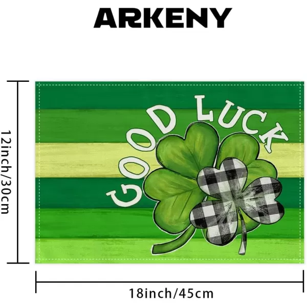 ARKENY St Patricks Day Placemats 12x18 Inches Set of 4 Shamrock Good Luck Spring Seasonal Farmhouse Burlap Green Stripe Indoor Kitchen Dining Table Mats Decorations for Home Party AP5384Green Placemats Set of 4  12X18