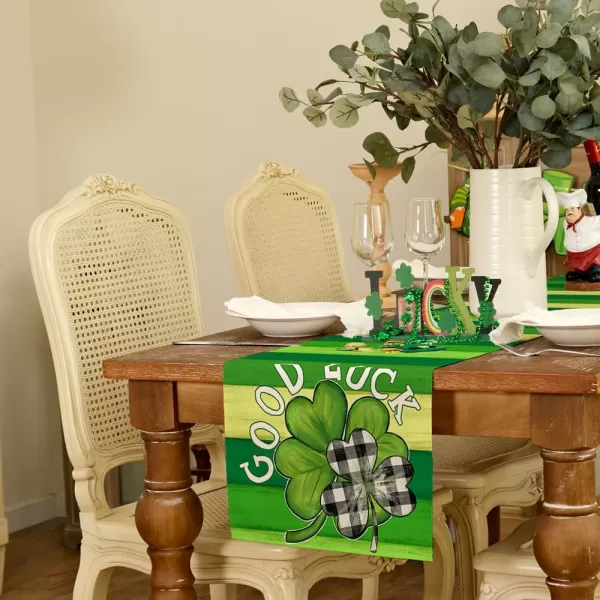 ARKENY St Patricks Day Placemats 12x18 Inches Set of 4 Shamrock Good Luck Spring Seasonal Farmhouse Burlap Green Stripe Indoor Kitchen Dining Table Mats Decorations for Home Party AP5384Green Table Runner  13X72